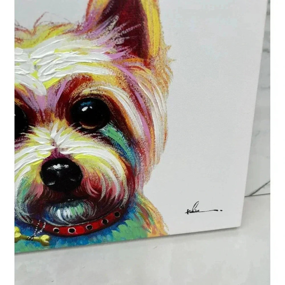 Handpainted Canvas of a Multicolor Yorkie Home Decor Dog Lovers Art Printed - Picture 4 of 8
